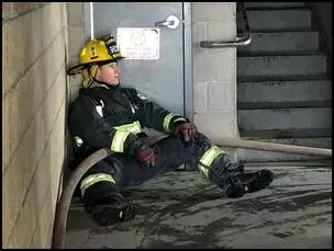 Exhausted firefighter